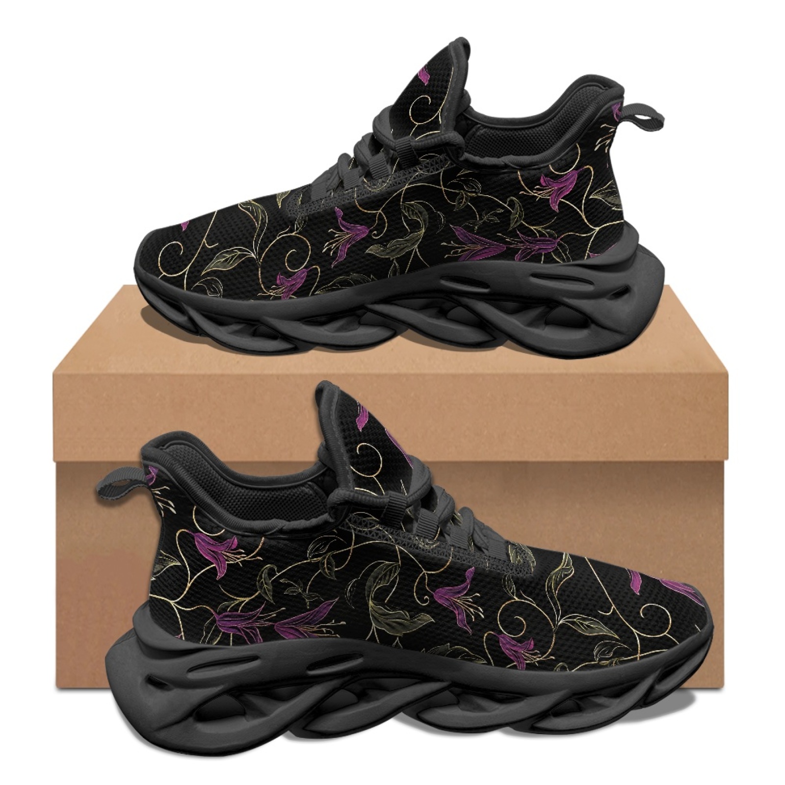 Men'S Shoes For Gym - PENSTROLL Purple Floral Vines Casual Fashion