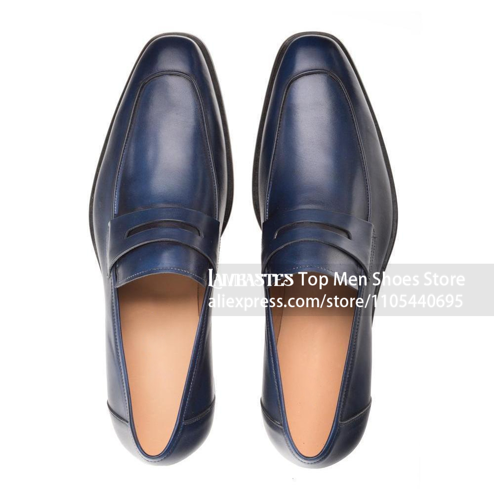 Navy Blue PU Leather Penny Loa - Men'S Shoes Navy Blue ulasan dan harga