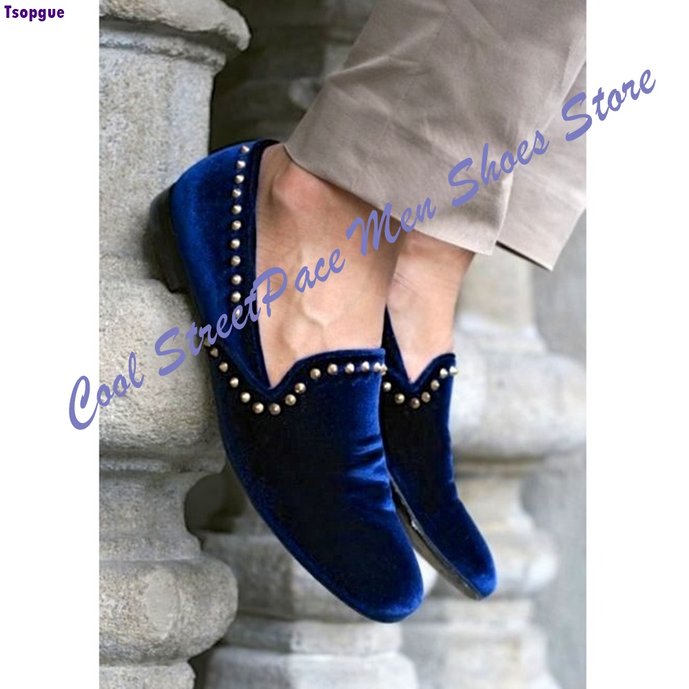 Men Navy Blue Velvet Studded L - Men'S Shoes Navy Blue ulasan dan harga