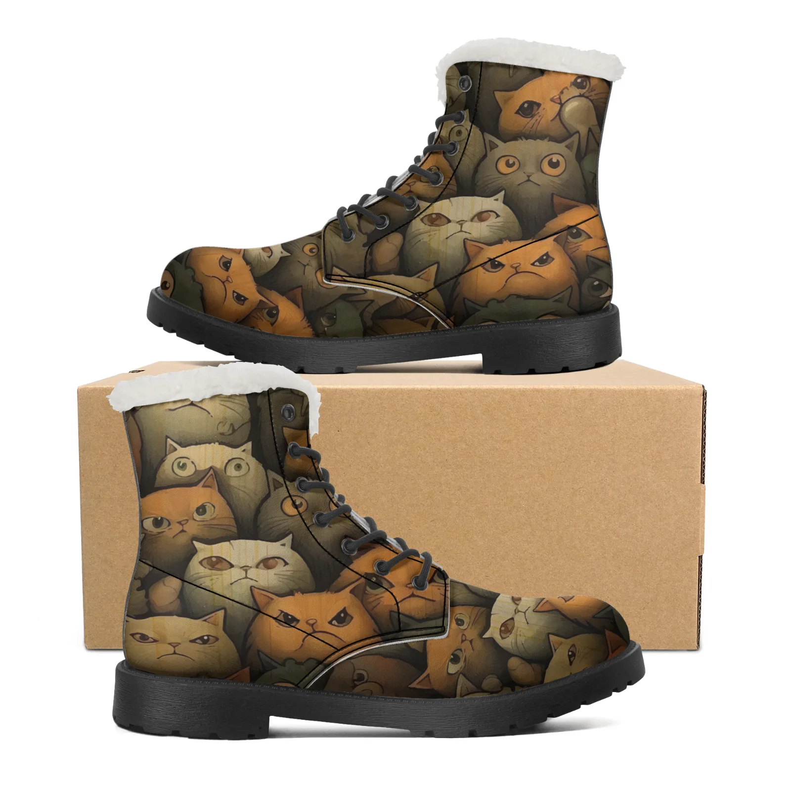 Cute Cats Prints Plush Snow Bo - Men Shoes Eu To Us ulasan dan harga