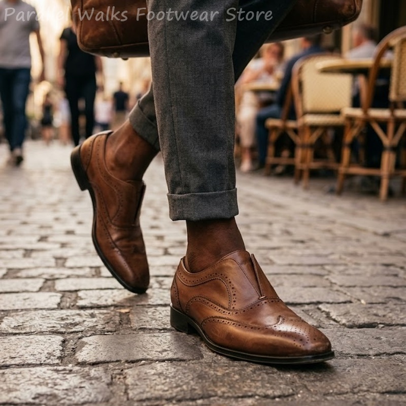 Mens Brown Leather Brogue Shoe - Men'S Shoes Brogues ulasan dan harga