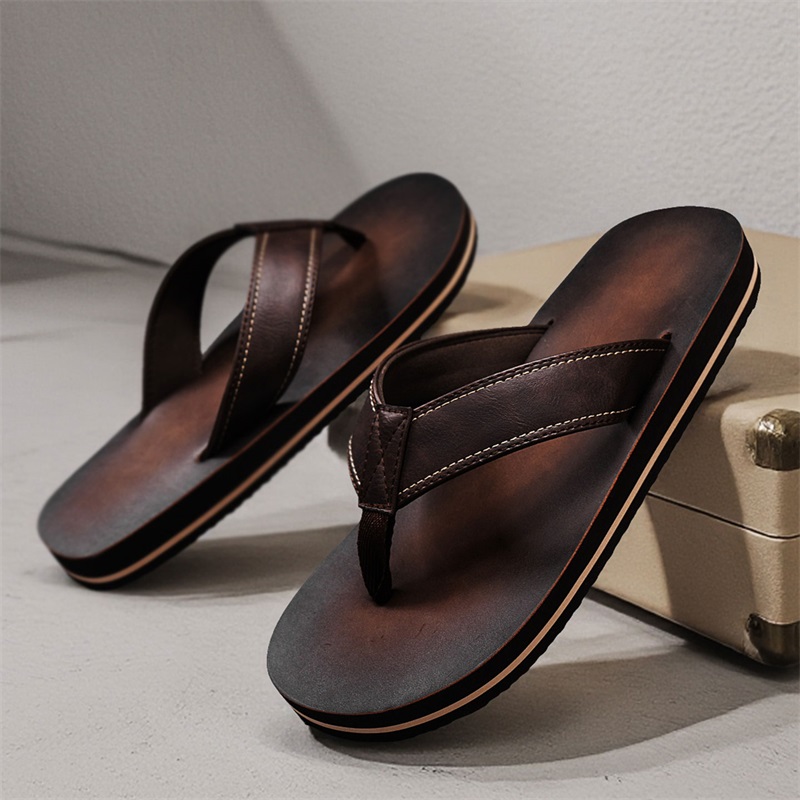 Men's Vintage Washed Faux Leat - Flip Flop Beach Men ulasan dan harga