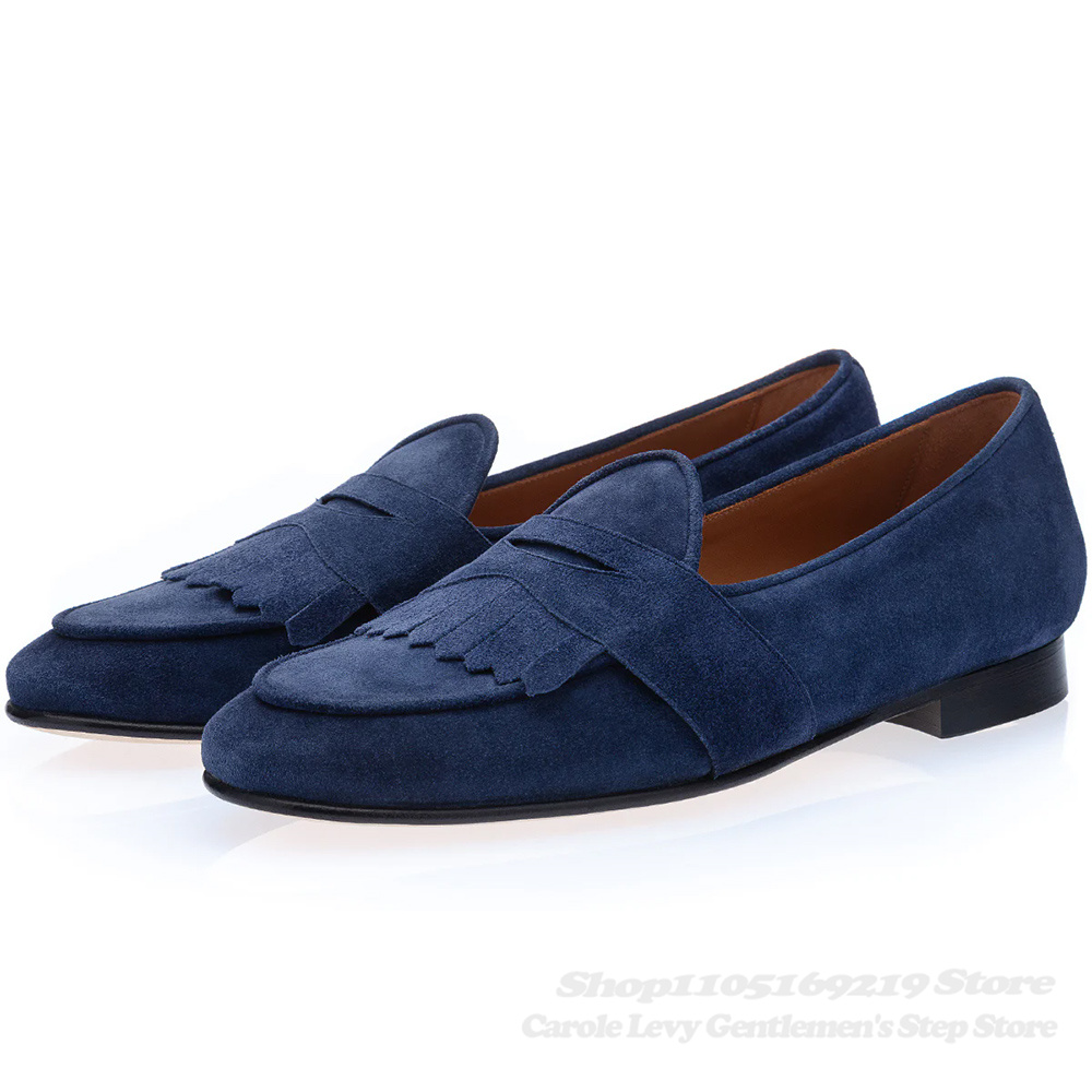 Navy Blue Suede Loafers Men Ro - Men'S Shoes Navy Blue ulasan dan harga